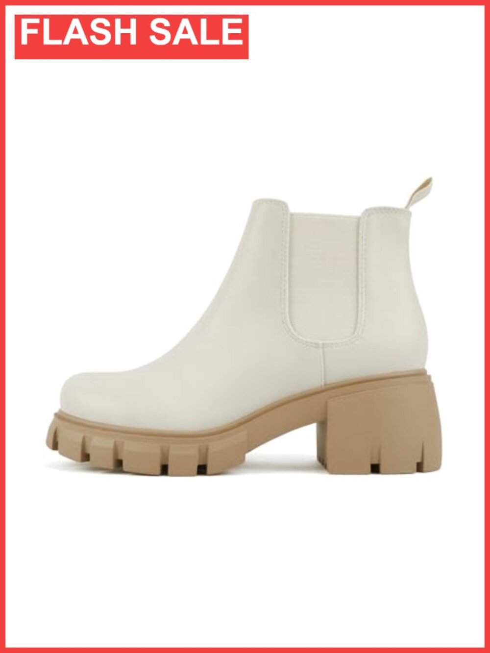 Soda Pioneer Women's Lug Sole Mid Heel Chelsea Ankle Bootie with Double Elastic